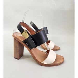 Aerin Block Heel Sandals Womens 7.5 Black White Leather Slingback